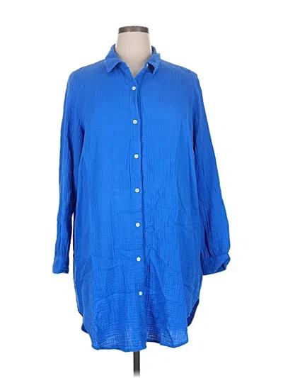 Pre-owned J.crew Factory Store 3/4 Sleeve Button Down Shirt In Blue