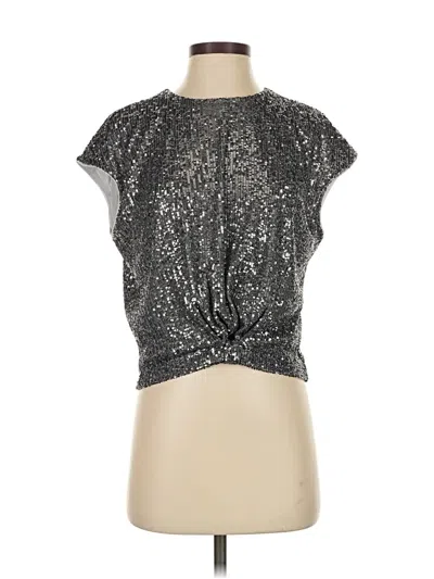 Ann Taylor Loft Short Sleeve Top Silver Keyhole Neckline Tops In Gray