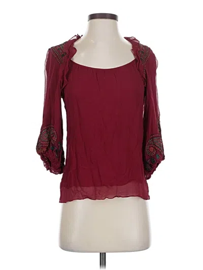 Pre-owned Nanette Lepore 3/4 Sleeve Silk Top Burgundy Sweetheart Neckline Tops
