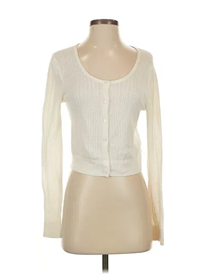 Pre-owned Uniqlo Long Sleeve Top Ivory Sweetheart Neckline Tops In White