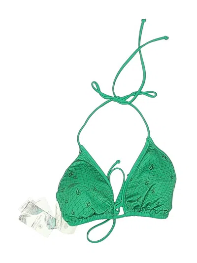 Pre-owned Volcom Swimsuit Top Green Tropical Pattern Swimwear