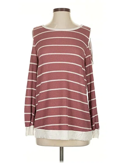 Pre-owned Hailey & Co Long Sleeve Top Burgundy Stripes Pattern Boatneck Tops