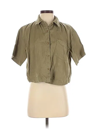 Pre-owned Athleta Short Sleeve Button Down Shirt In Green
