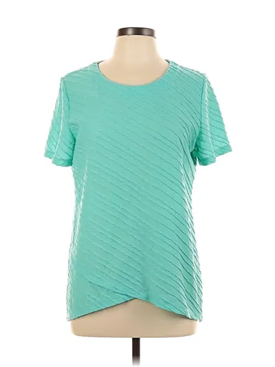 Pre-owned Coral Bay Short Sleeve Top Teal Scoop Neck Tops In Blue