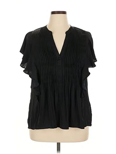 Pre-owned By Anthropologie Short Sleeve Blouse In Black