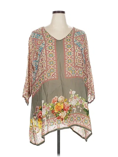 Pre-owned Johnny Was 3/4 Sleeve Blouse In Gray