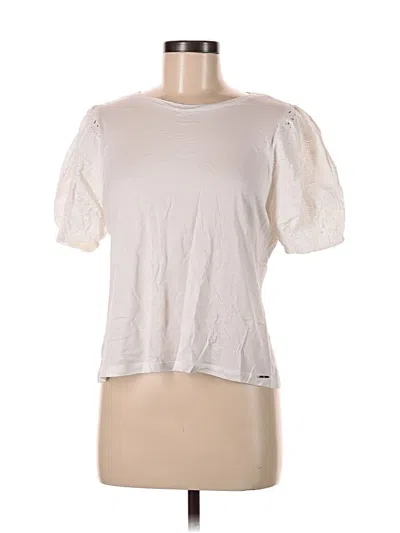 Pre-owned Elie Tahari Short Sleeve Top Ivory Crew Neck Tops In White