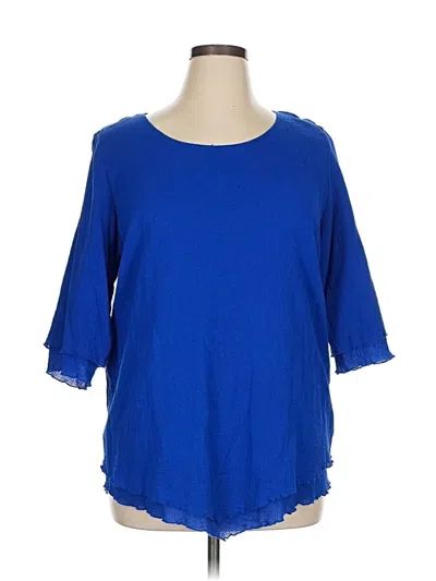 Pre-owned Soft Surroundings 3/4 Sleeve Top Blue Boatneck Tops