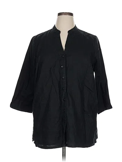 Pre-owned Kim Rogers 3/4 Sleeve Button Down Shirt In Black