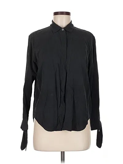 Pre-owned Everlane Long Sleeve Silk Top Black Tie Neck Tops