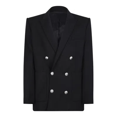 Balmain Double-breasted Grain De Poudre Wool Blazer In Black