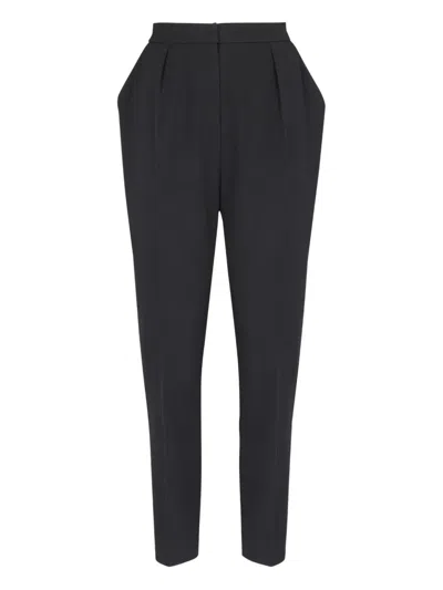 Balmain High Waist Pleated Tailored Wool Trousers In Black