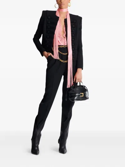 Balmain High Waist Pleated Tailored Wool Trousers In Black