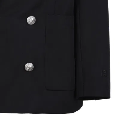 Balmain Double-breasted Grain De Poudre Wool Blazer In Black
