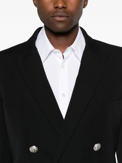 Balmain Double-breasted Grain De Poudre Wool Blazer In Black