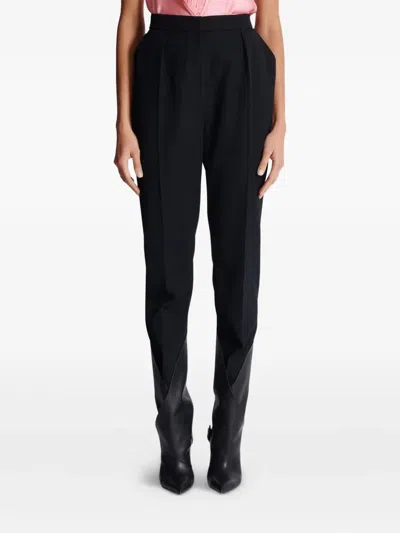 Balmain High Waist Pleated Tailored Wool Trousers In Black