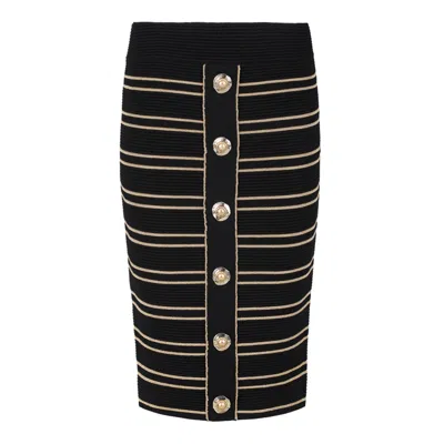 Balmain Striped Pencil Skirt With Lurex Thread In Black