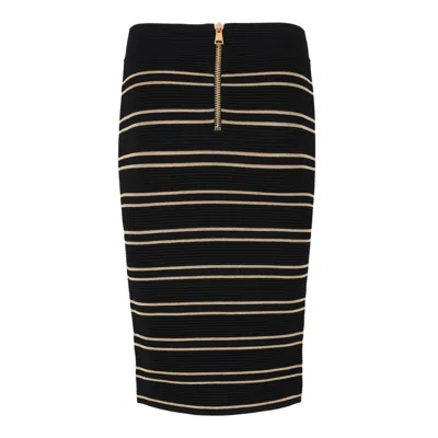 Balmain Striped Pencil Skirt With Lurex Thread In Black