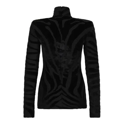 Balmain Black Viscose-polyester Top In Black