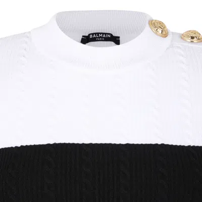 Balmain Ribbed Texture Crew Neck Sweater In Black