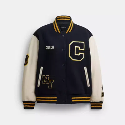 Coach Wool Varsity Jacket In Blue