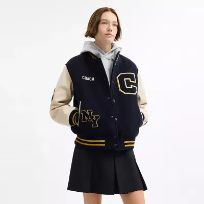 Coach Wool Varsity Jacket In Blue