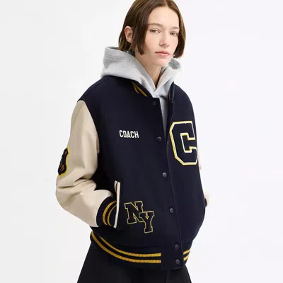 Coach Wool Varsity Jacket In Blue