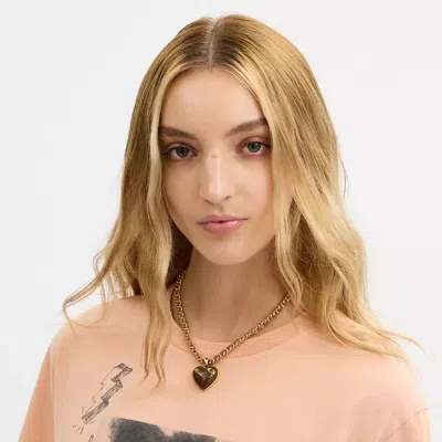 Coach Bold Signature Heart Mixed Chain Necklace In Brown