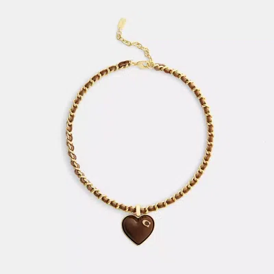 Coach Bold Signature Heart Mixed Chain Necklace In Brown