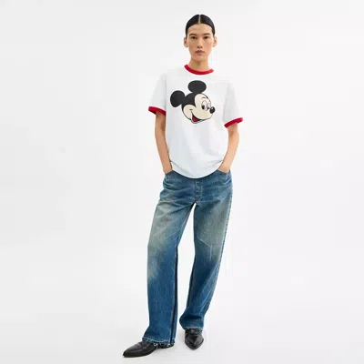 Coach Disney X  Mickey Graphic Ringer T-shirt In Organic Cotton In White