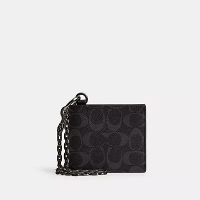 Coach Billfold Wallet With Chain In Signature Canvas In Black