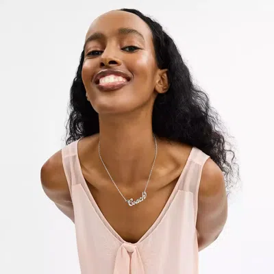 Coach Script Nameplate Necklace In Silver