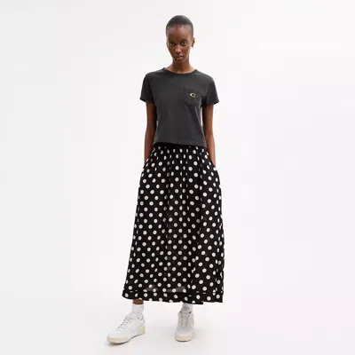 Coach Polka Dot Taffeta Maxi Skirt In Black