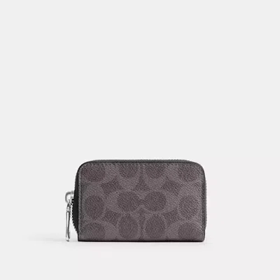 Coach Small Zip Around Card Case In Signature Canvas In Gray