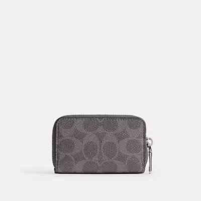 Coach Small Zip Around Card Case In Signature Canvas In Gray