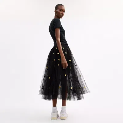 Coach Sequin Paillette Tulle Skirt In Recycled Polyester In Black
