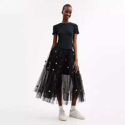 Coach Sequin Paillette Tulle Skirt In Recycled Polyester In Black
