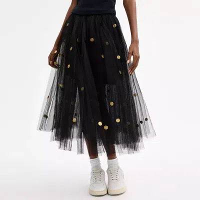 Coach Sequin Paillette Tulle Skirt In Recycled Polyester In Black