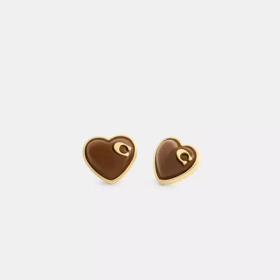 Coach Bold Signature Stud Earrings In Brown