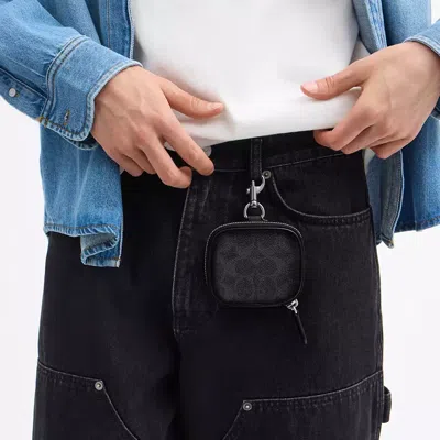 Coach Clip On Pouch In Signature Canvas In Black