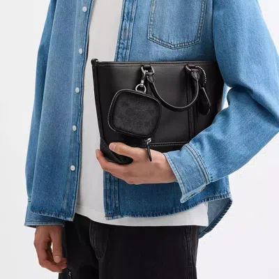 Coach Clip On Pouch In Signature Canvas In Black