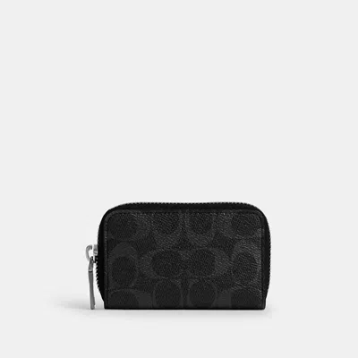 Coach Small Zip Around Card Case In Signature Canvas In Black