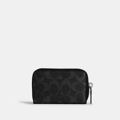 Coach Small Zip Around Card Case In Signature Canvas In Black