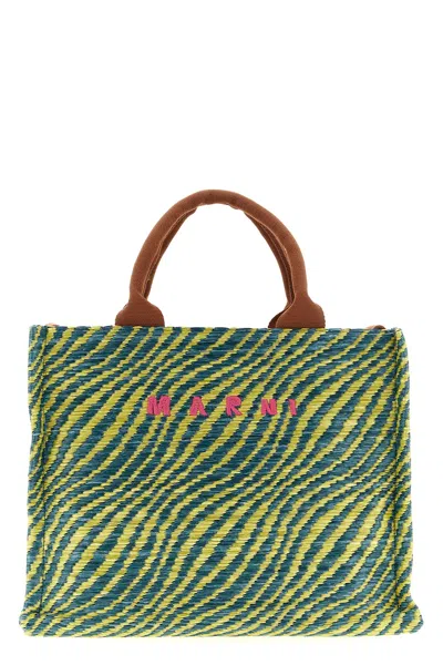 Marni Wavy Raffia-effect Small Tote Bags In Multi