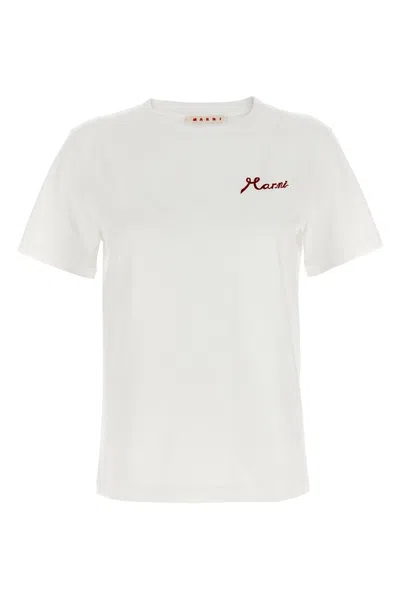 Marni Flocked Logo T-shirt In White