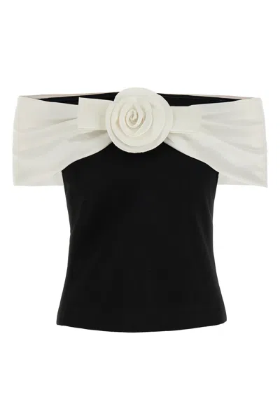 Self-portrait 'black Crêpe Flower' Top In Black