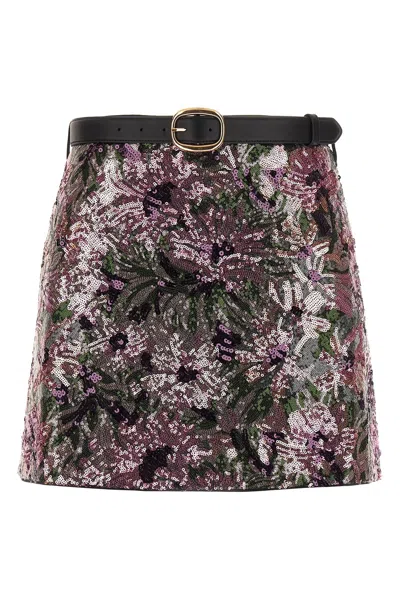 Self-portrait Floral Sequin Mini Skirts Pink In Multi