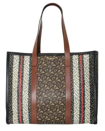 Burberry Brown Canvas Monogram Stripe E-canvas Tote Bag (authentic Pre-loved) In Multi