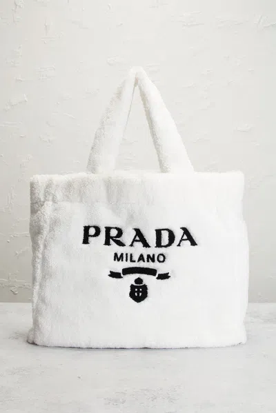 Pre-owned Prada Terry Tote Bag In White