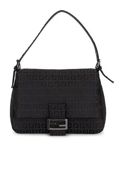 Pre-owned Fendi Zucchino Mama Baguette Shoulder Bag In Black